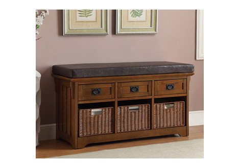 Transitional 3 Basket / 3 Drawer Bench, Brown
